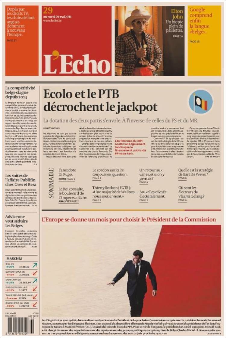 Portada de L'Echo (B&eacute;lgica)