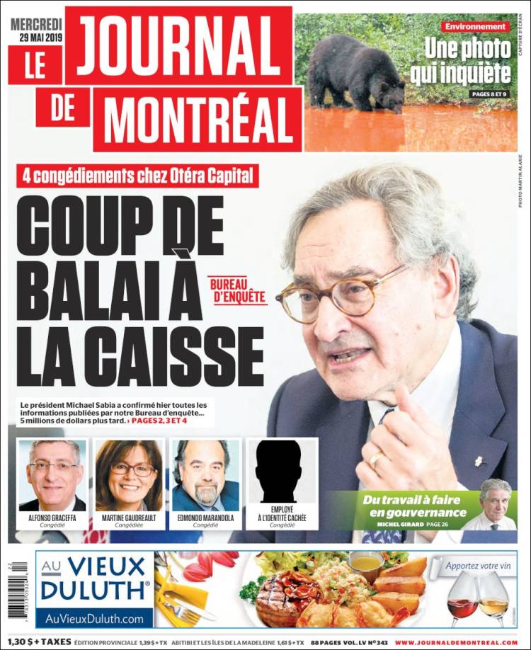 Portada de Le Journal de Montréal (Canada)