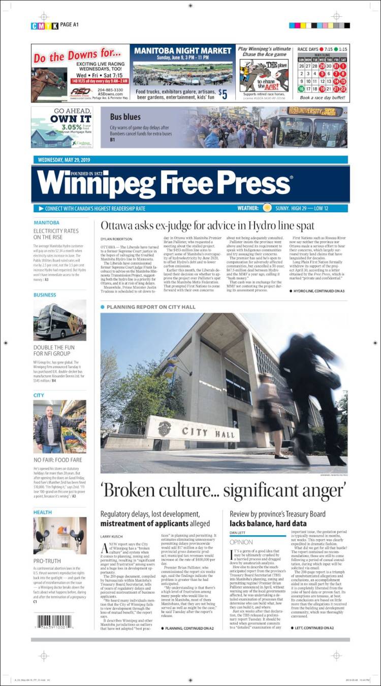 Portada de Winnipeg Free Press (Canada)