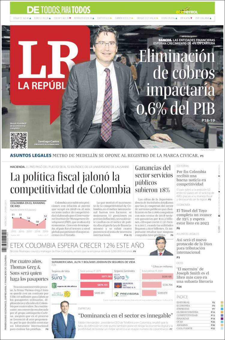 Portada de La Republica (Colombia)