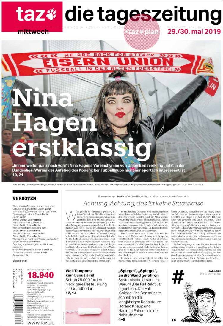 Portada de Die Tageszeitung (Alemania)