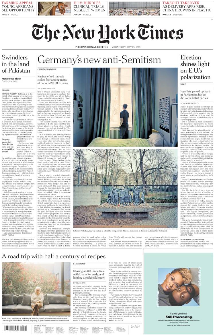 Portada de International New York Times (Europa)