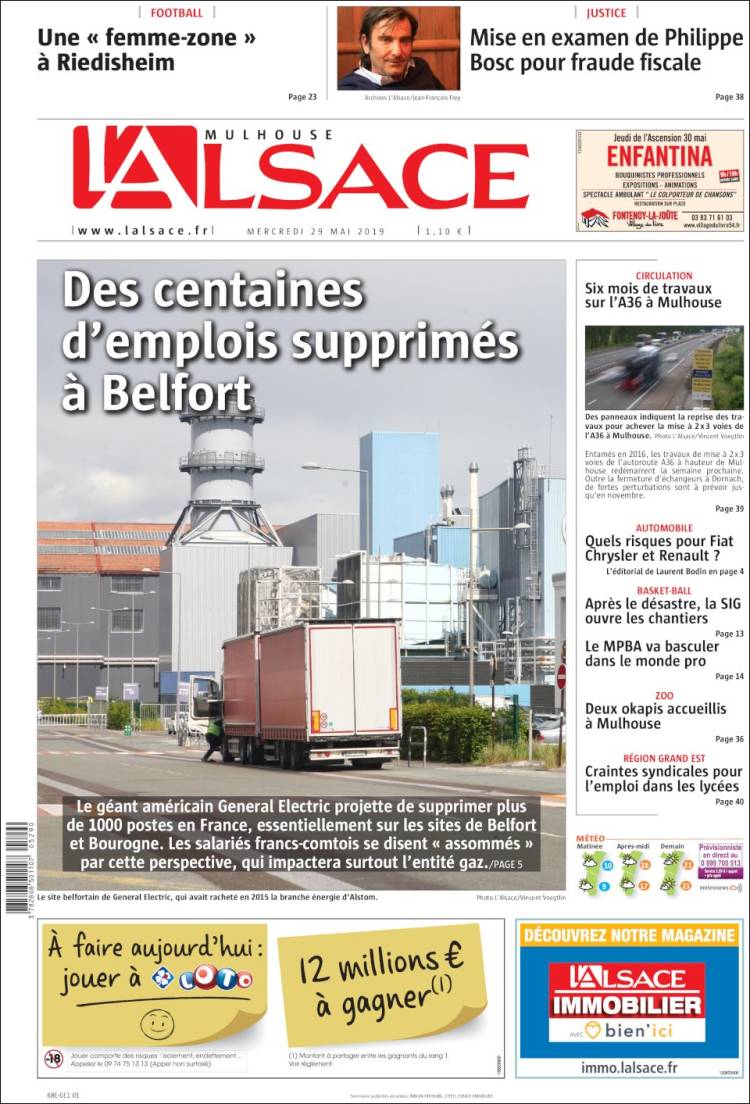 Portada de Journal L'Alsace (Francia)