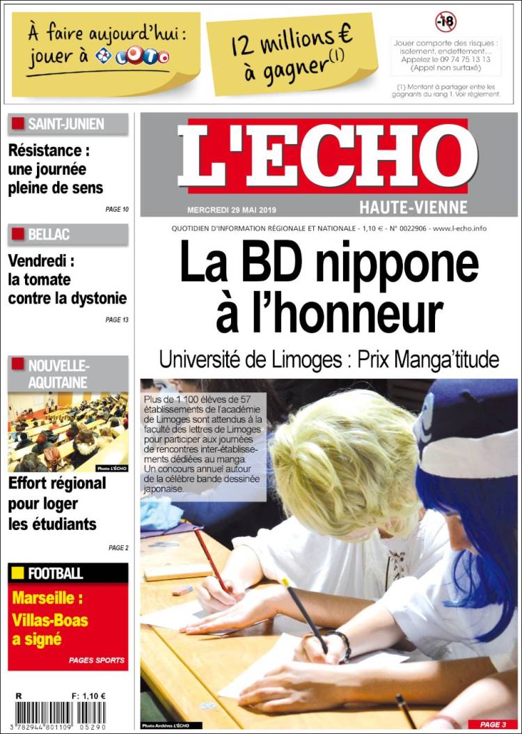 Portada de L'Echo de la Haute-Vienne (Francia)