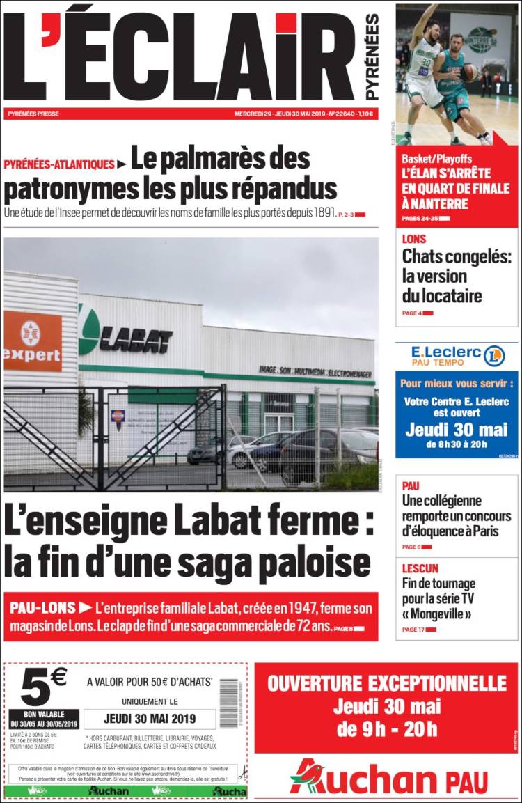 Portada de L'Eclair des Pyrénées (Francia)