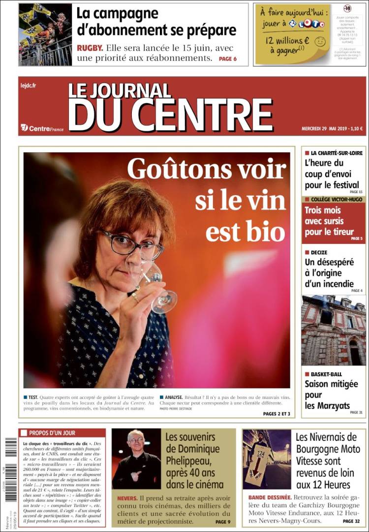 Portada de Le Journal du Centre (Francia)