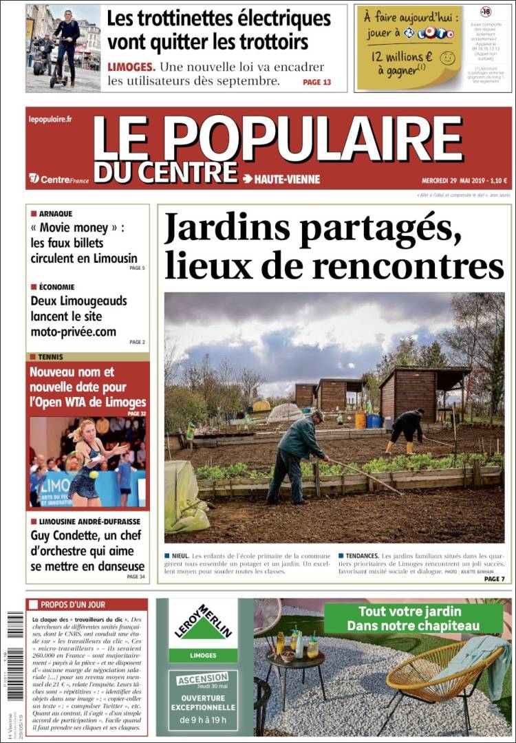 Portada de Le Populaire du Centre (Francia)
