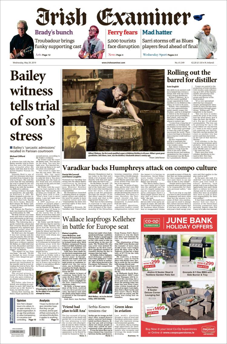 Portada de Irish Examiner (Irlanda)