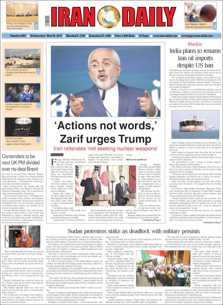 Portada de Iran Daily (Ir&aacute;n)