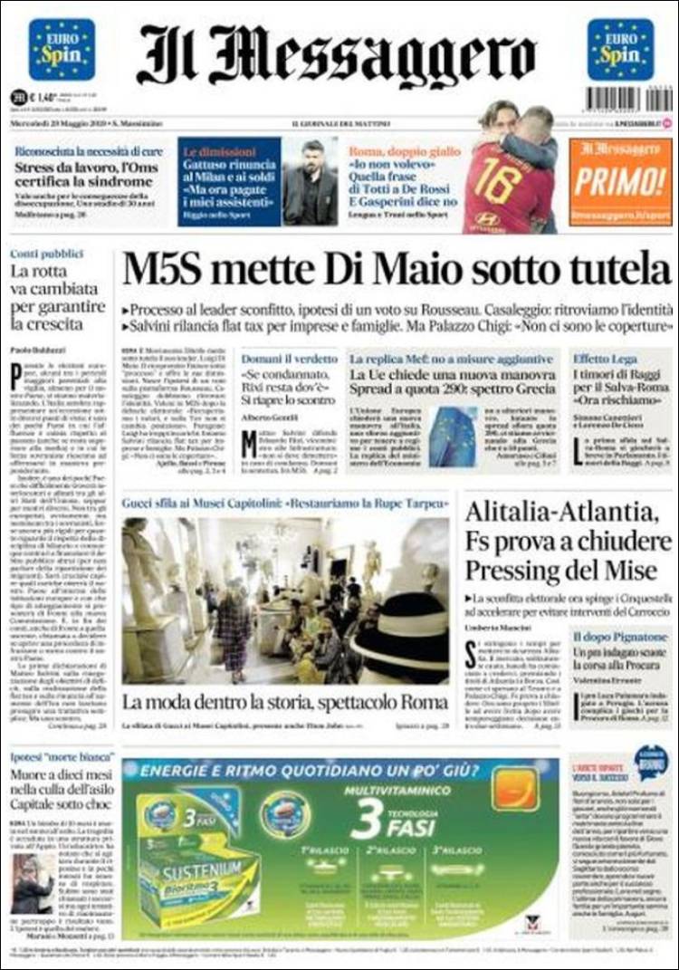 Portada de Il Messaggero (Italia)