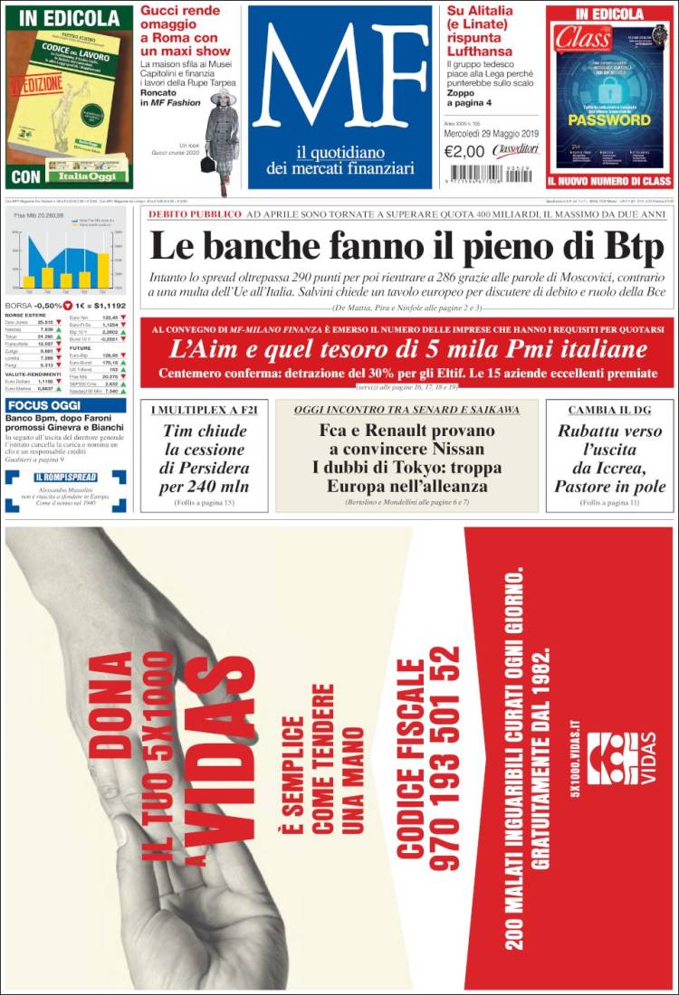 Portada de Milano Finanza (Italia)