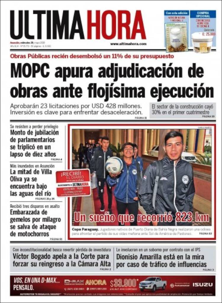 Portada de Última Hora (Paraguay)