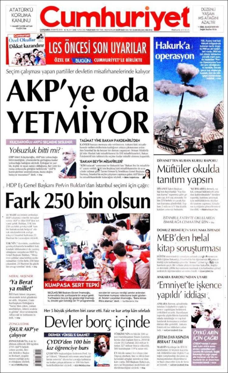 Portada de Cumhuriyet (Turqu&iacute;a)
