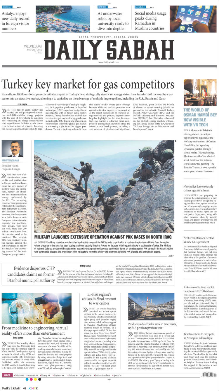 Portada de Daily Sabah (Turqu&iacute;a)