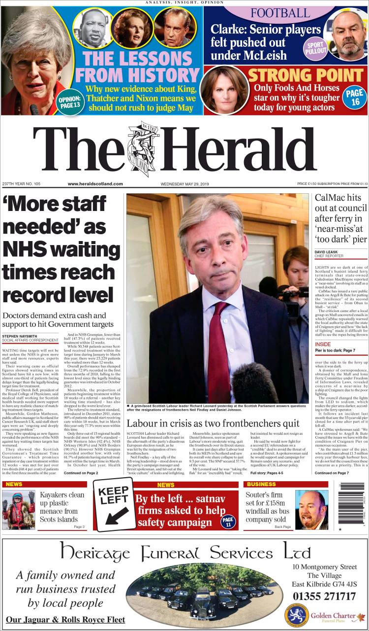 Portada de The Herald (Reino Unido)