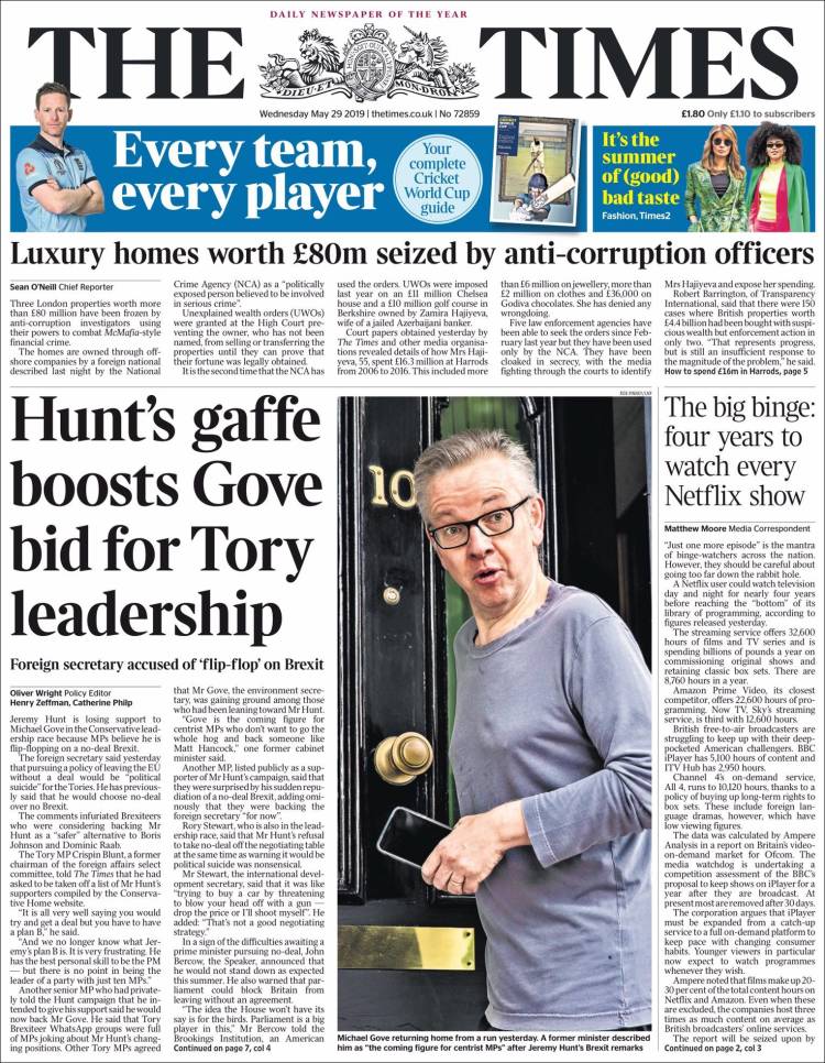Portada de The Times (Reino Unido)