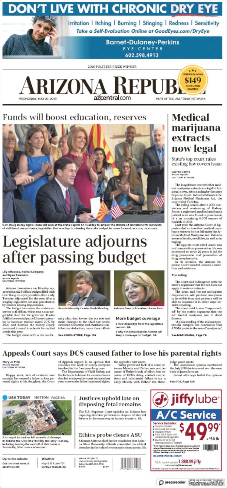 Portada de Arizona Republic News (USA)