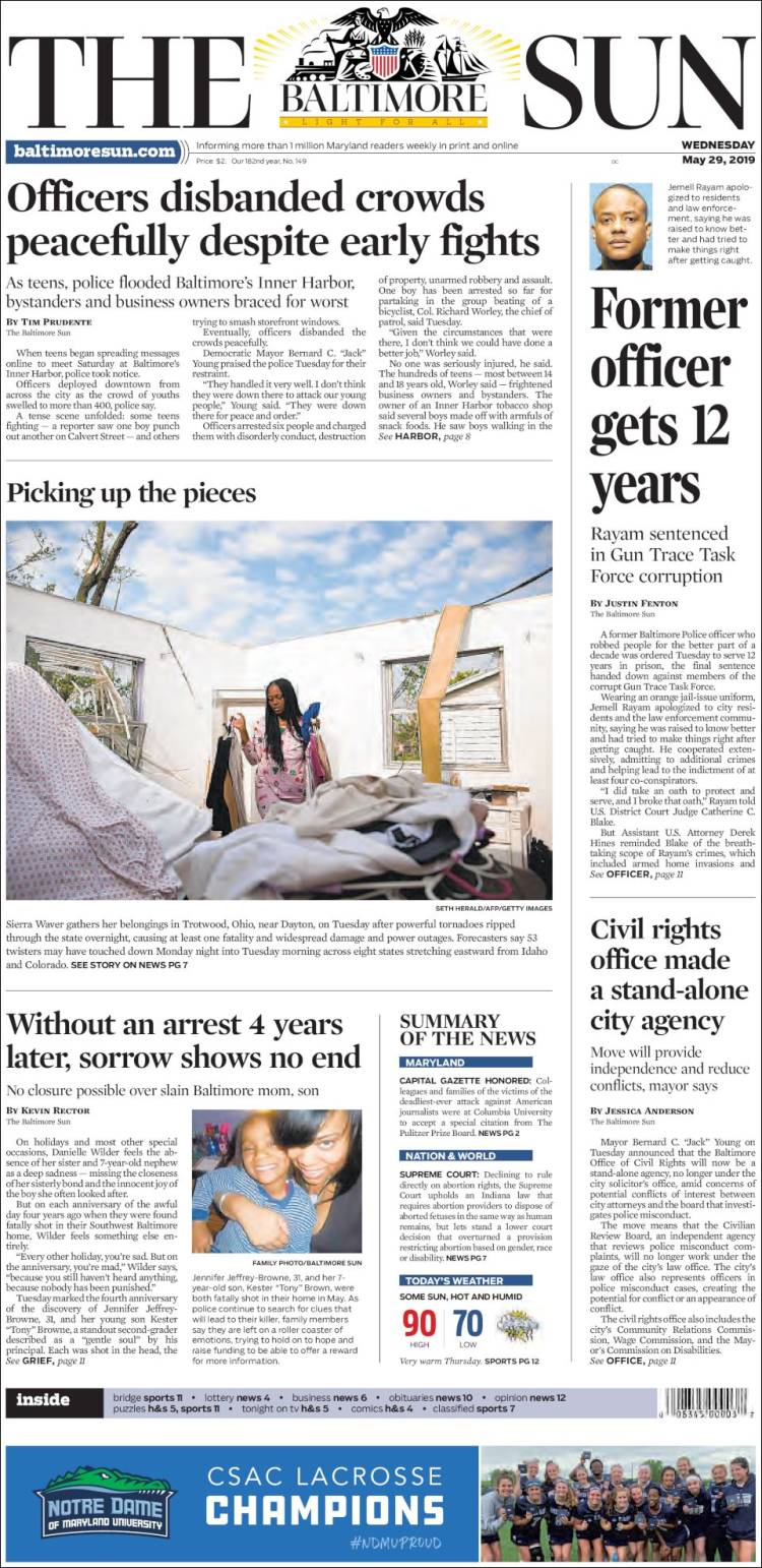 Portada de The Baltimore Sun (USA)