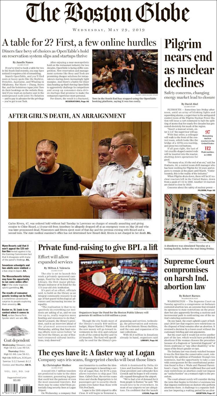 Portada de Boston Globe (USA)