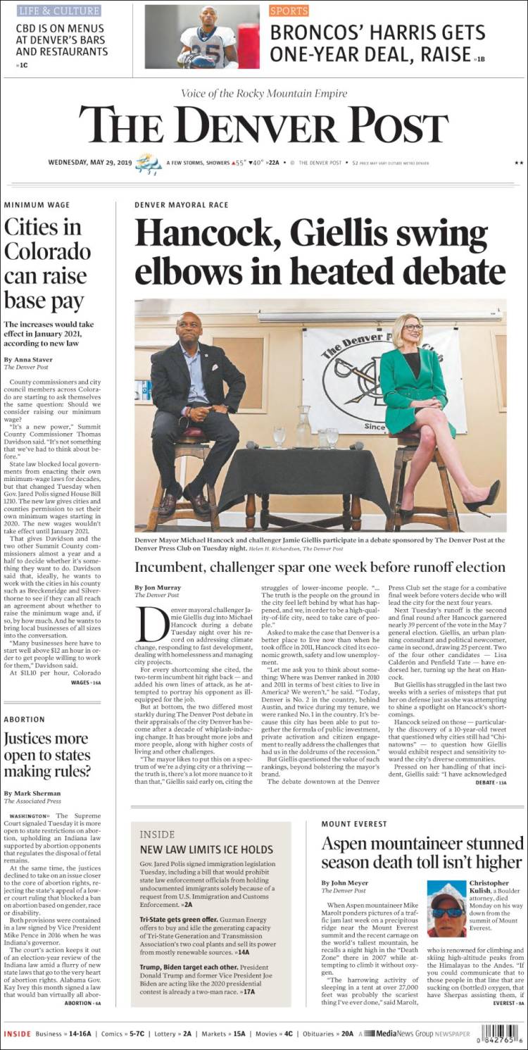 Portada de The Denver Post (USA)