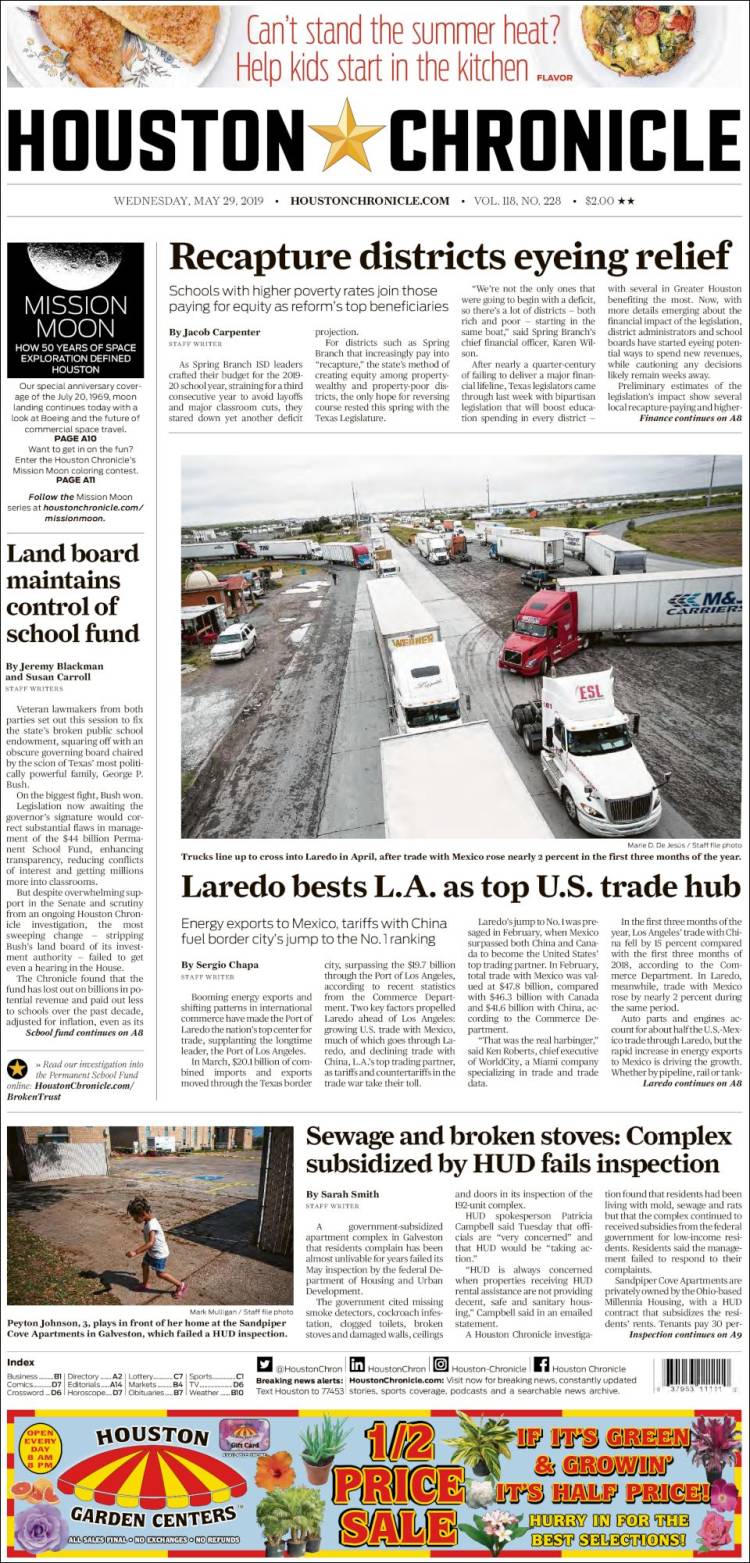 Portada de Houston Chronicle (USA)