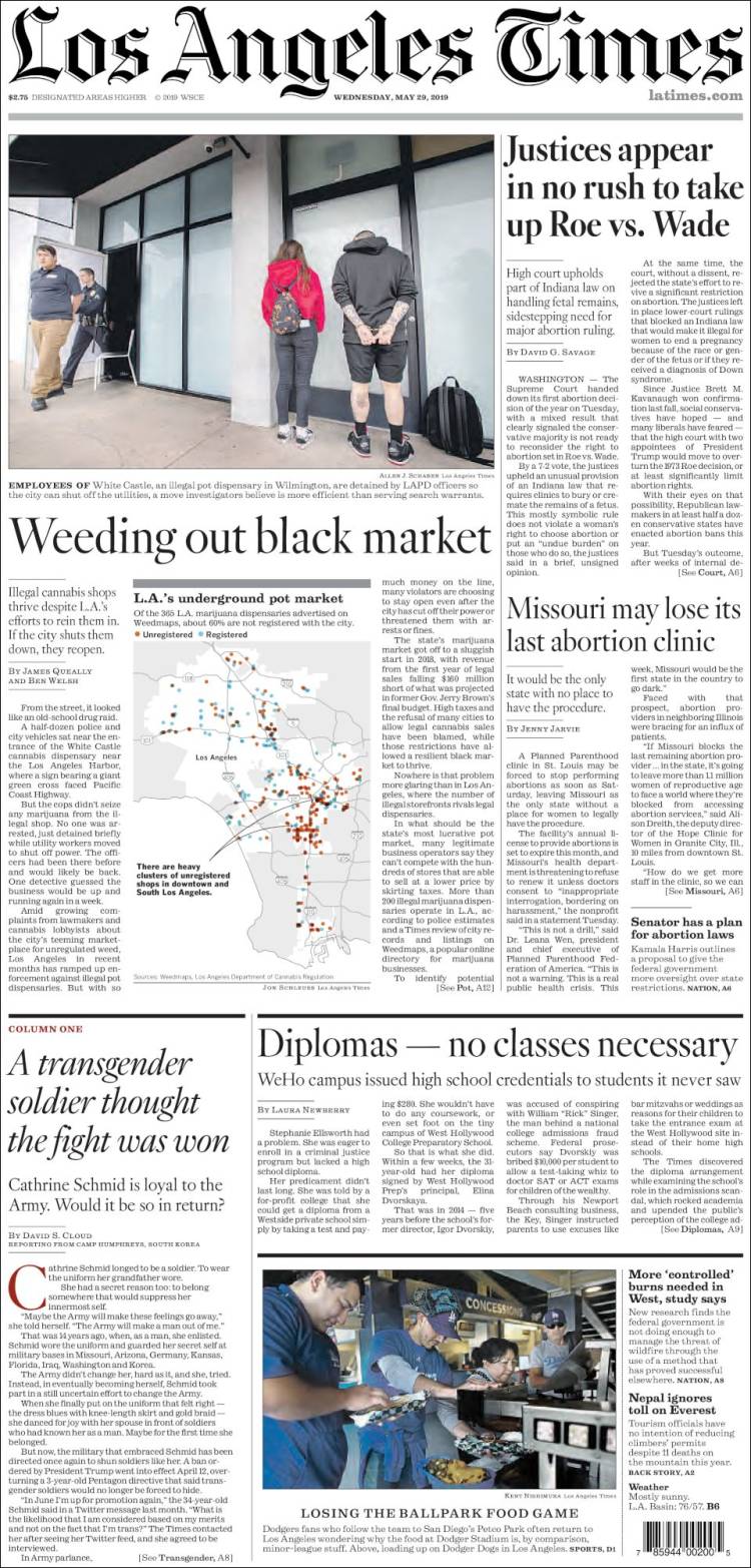 Portada de Los Angeles Times (USA)