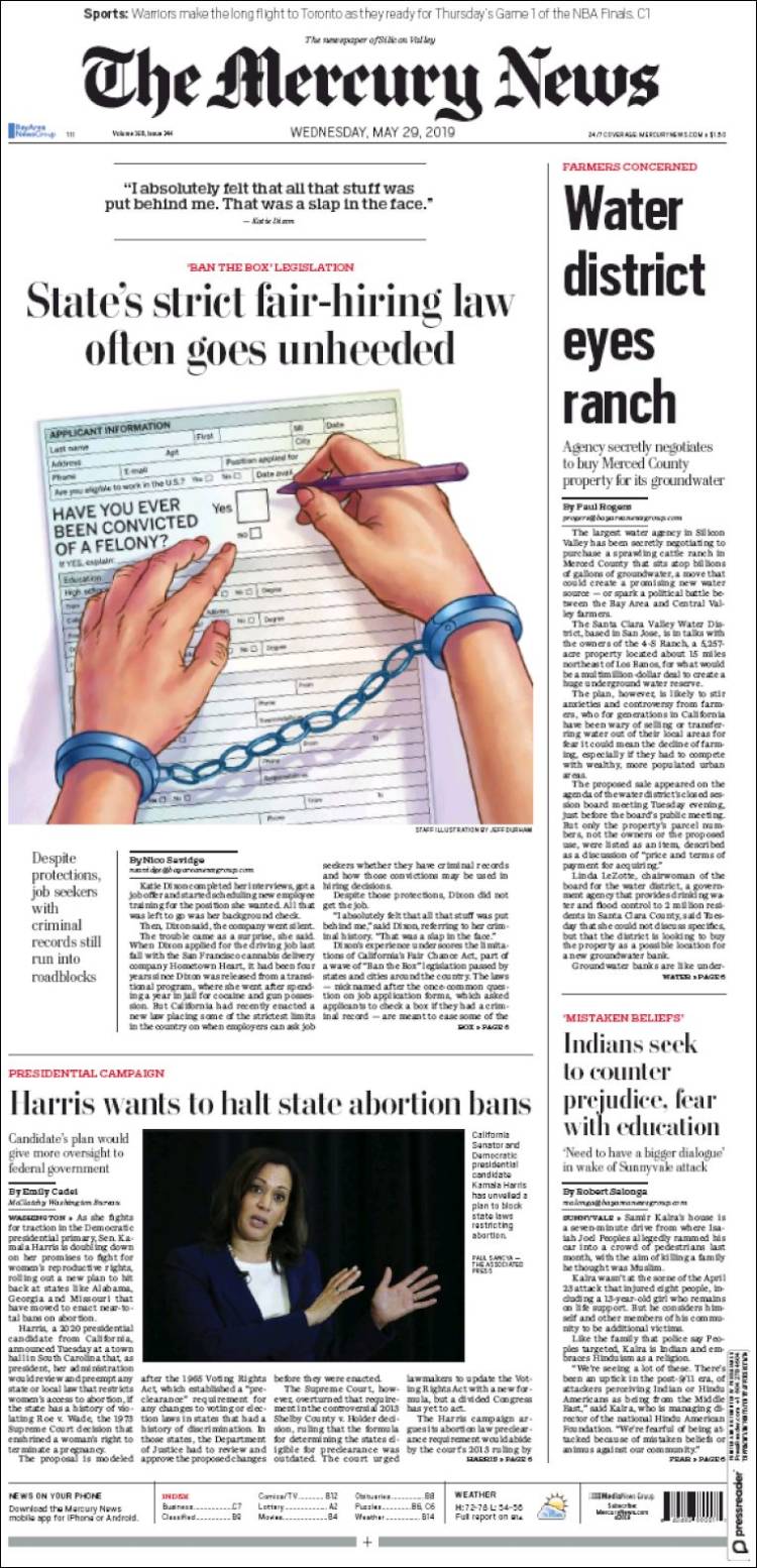 Portada de San Jose Mercury News (USA)