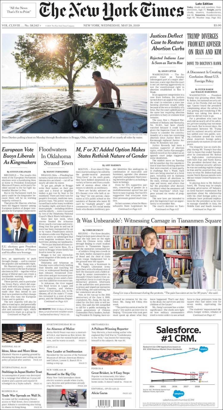 Portada de New York Times (USA)