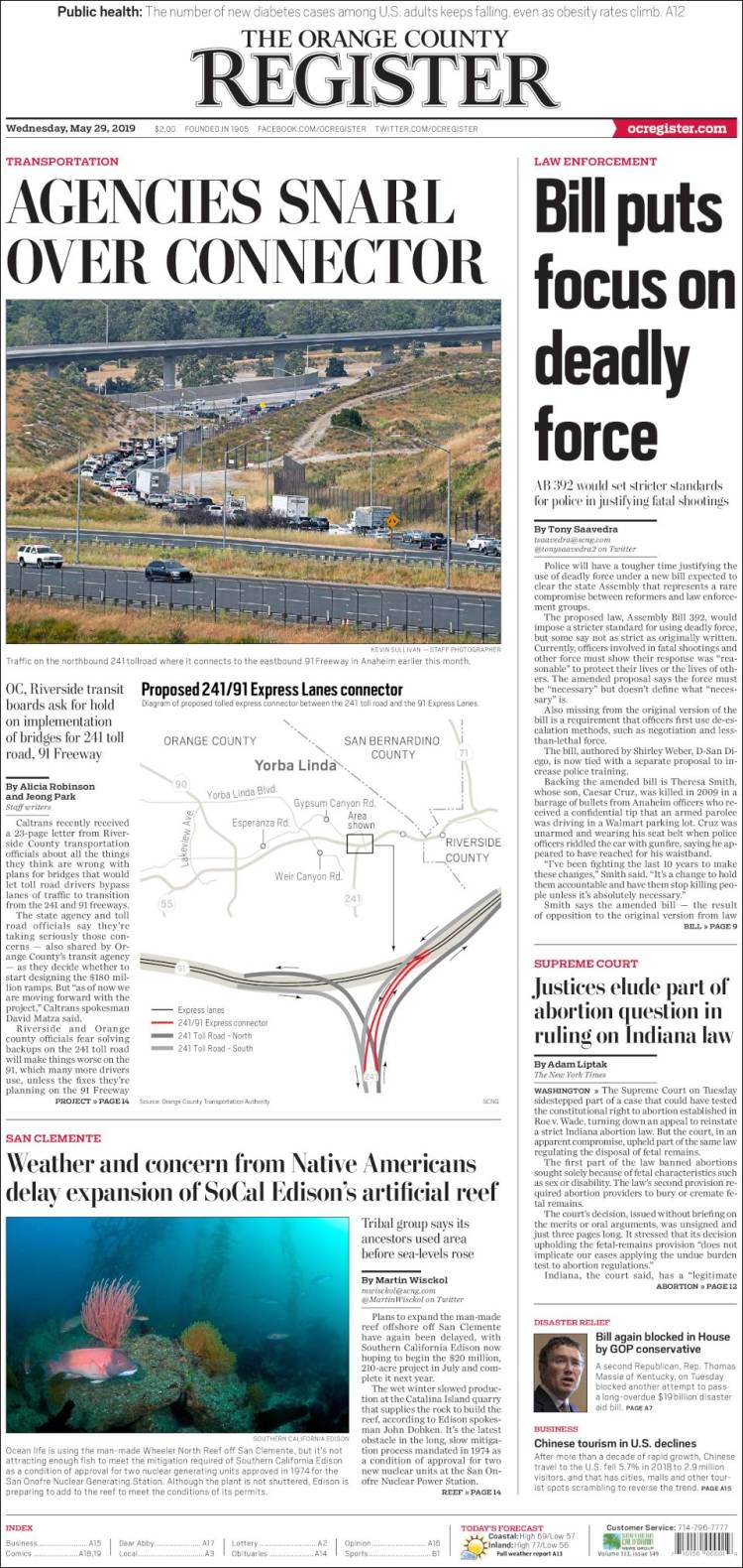 Portada de The Orange County Register (USA)