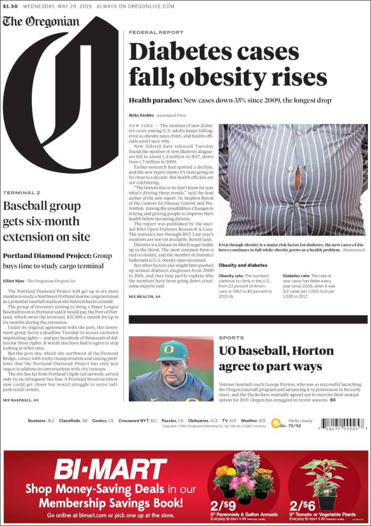 Portada de The Oregonian (USA)