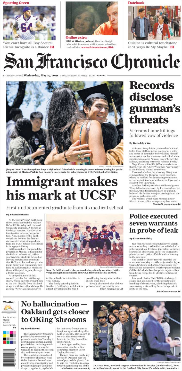 Portada de San Francisco Chronicle (USA)