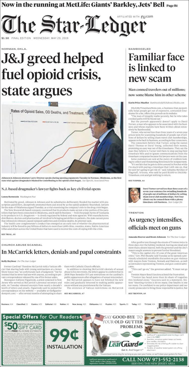 Portada de Star-Ledger (USA)