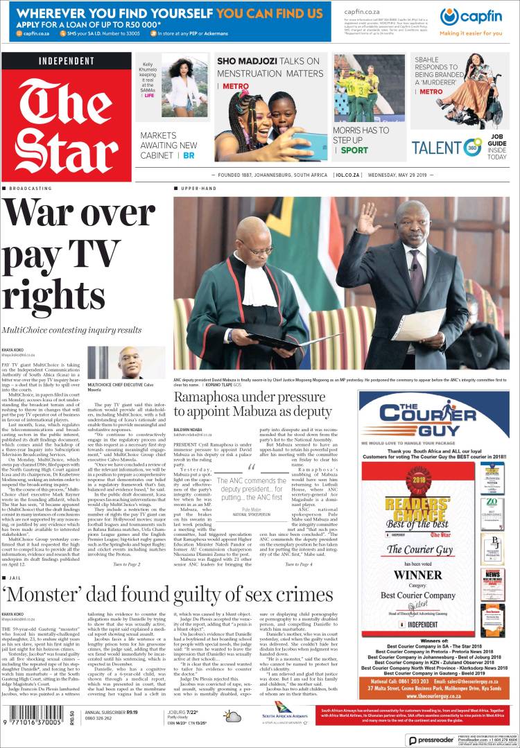 Portada de The Star (Sud&aacute;frica)