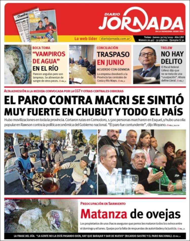 Portada de Diario Jornada en la Patagonia (Argentina)