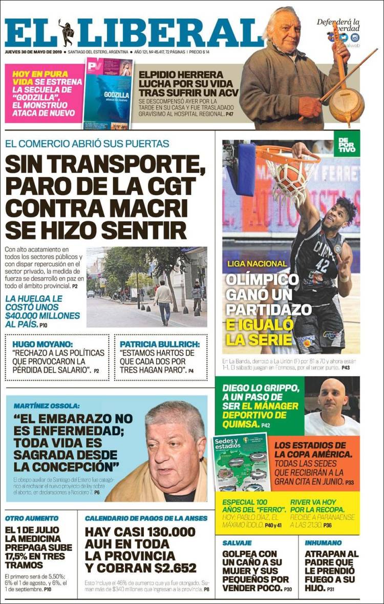 Portada de Diario El Liberal (Argentina)