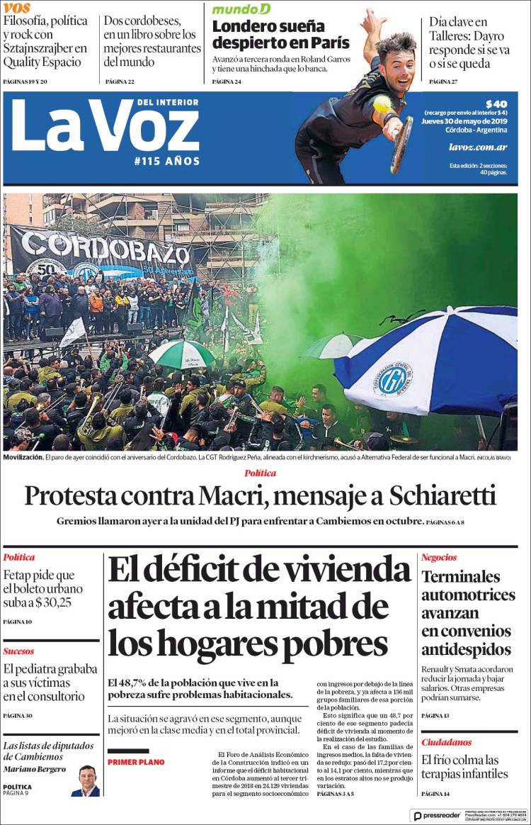 Portada de La Voz del Interior (Argentina)