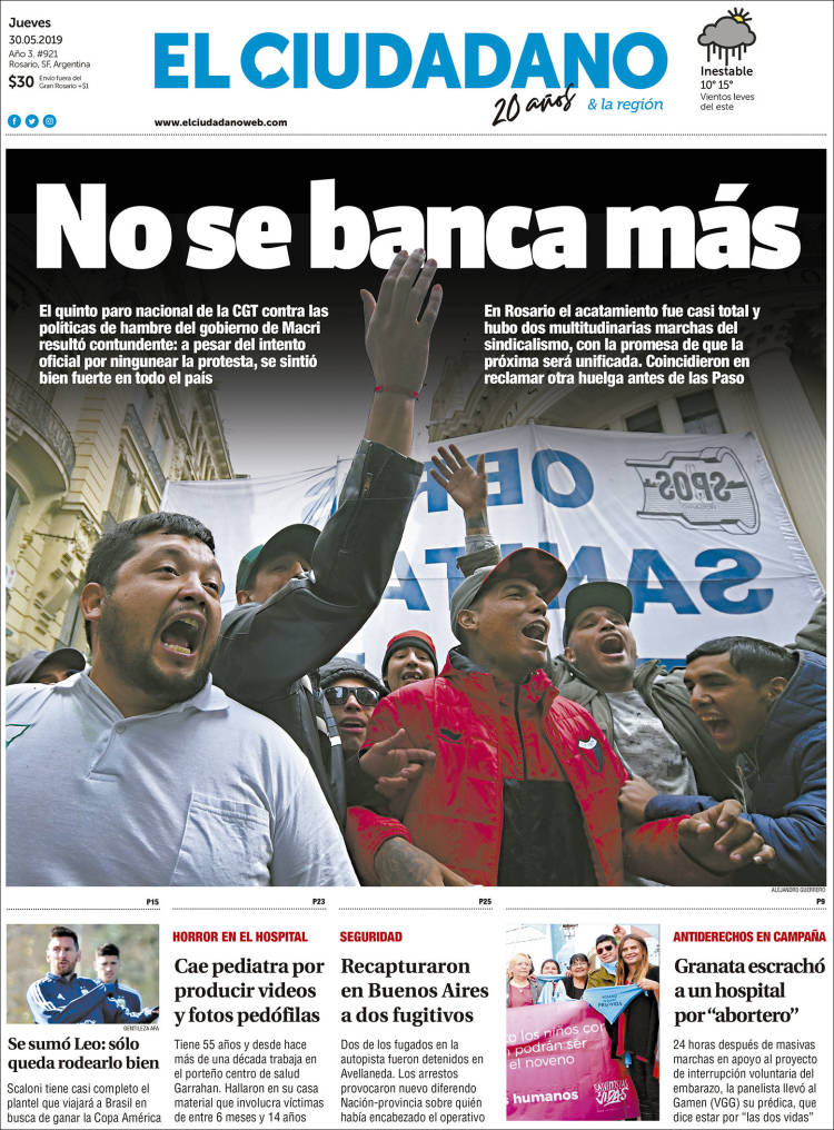 Portada de Diario El Ciudadano (Argentina)