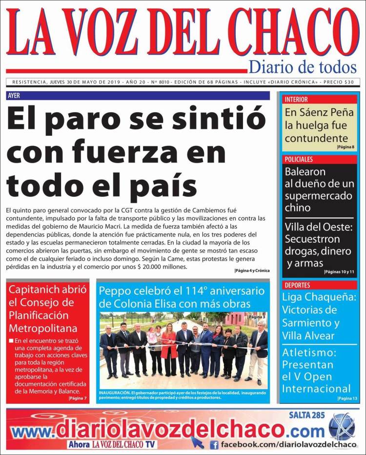 Portada de La Voz del Chaco (Argentina)