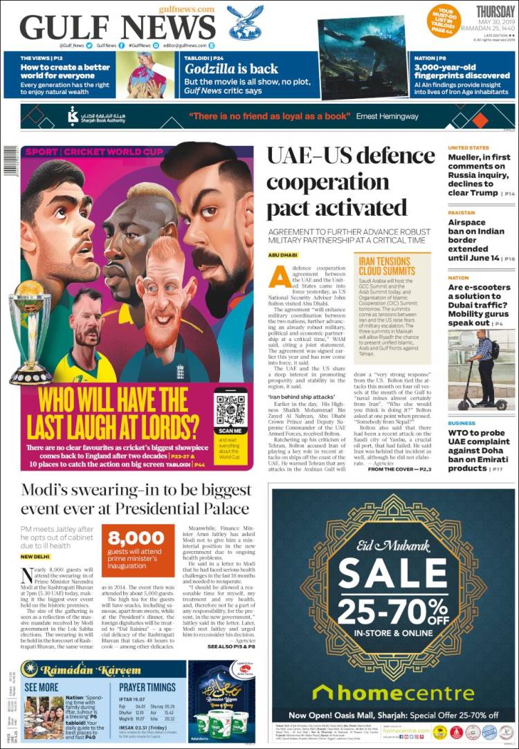 Portada de Gulf News (Asia-Pacífico)