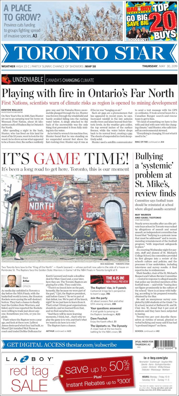 Portada de The Toronto Star (Canadá)