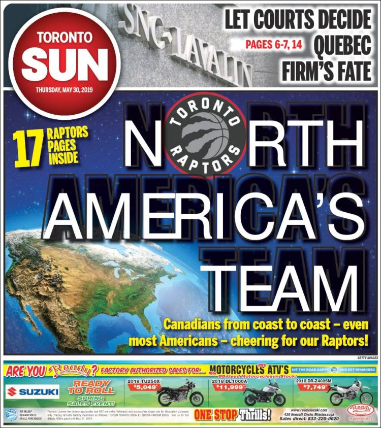 Portada de The Toronto Sun (Canadá)