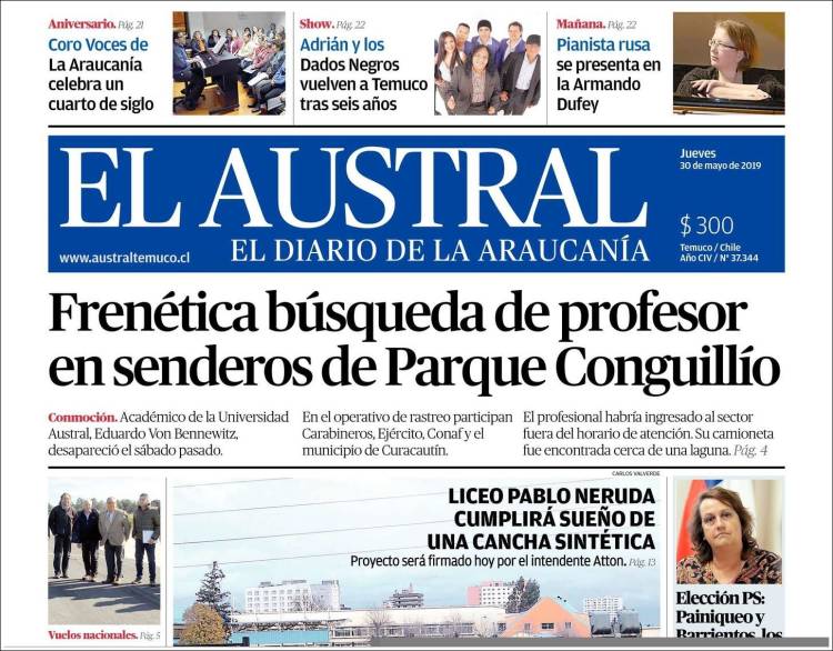 Portada de El Austral de Temuco (Chile)