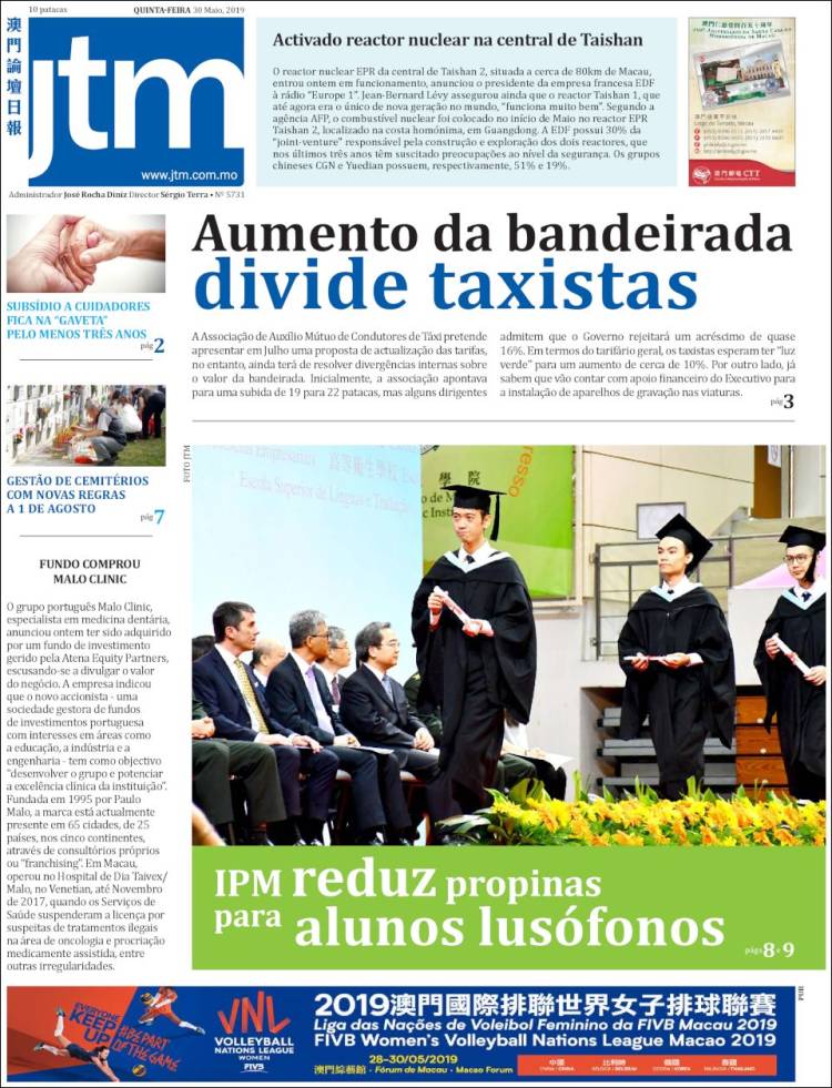 Portada de Jornal Tribuna de Macau (China)