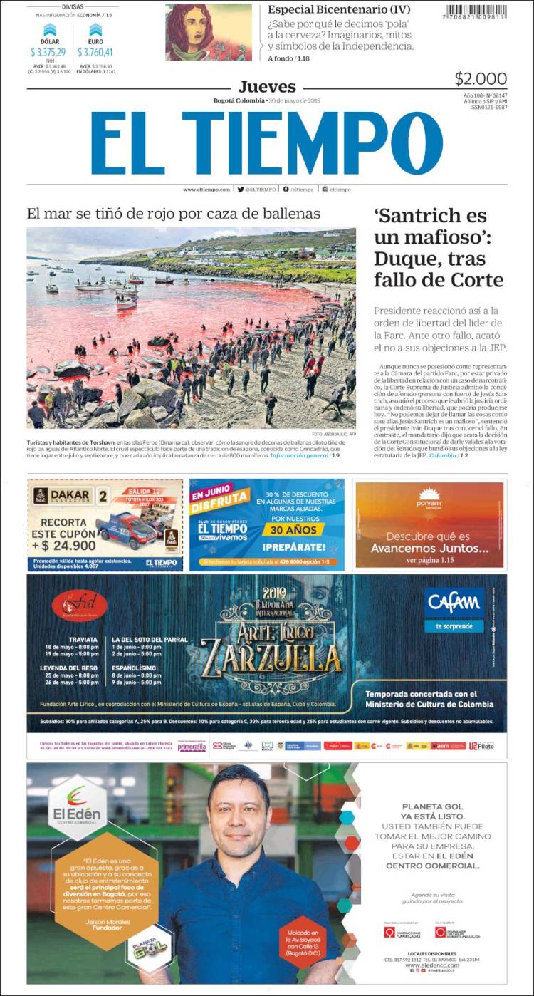 Portada de El Tiempo (Colombia)