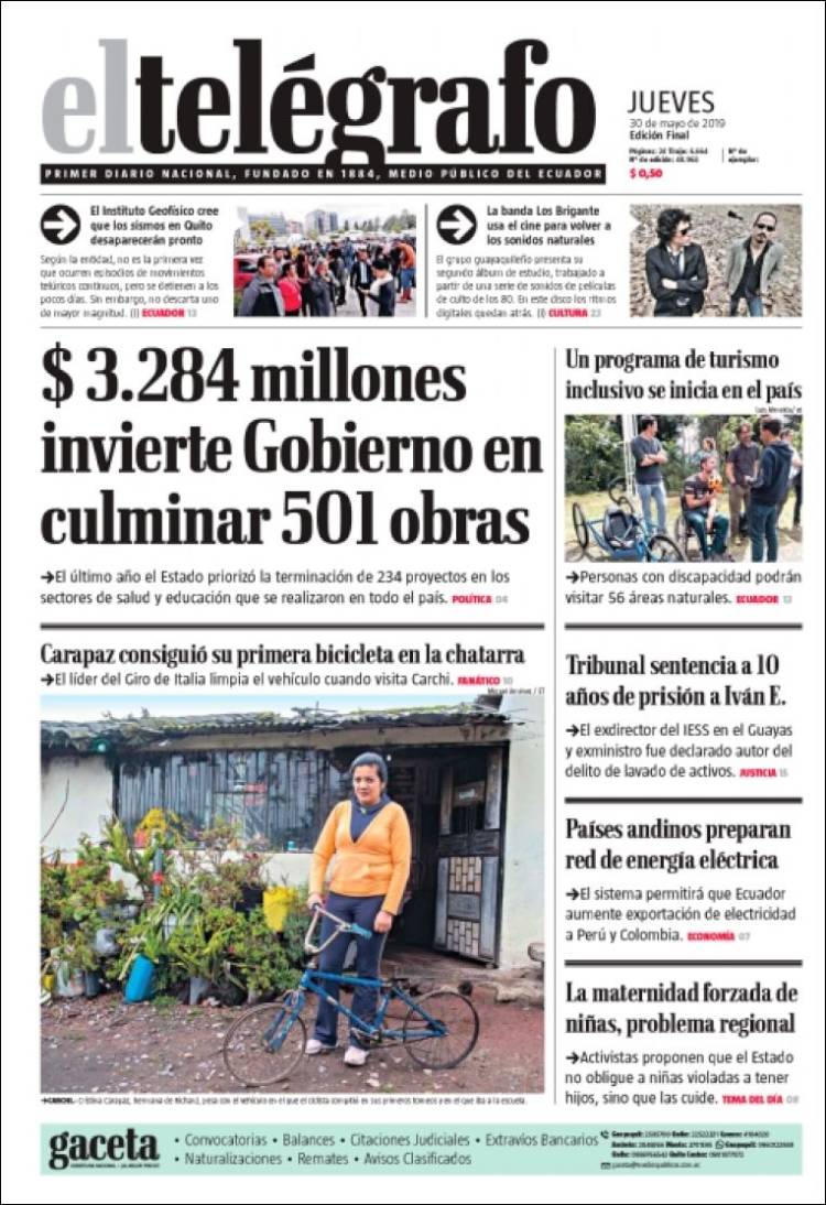 Portada de El Telégrafo (Ecuador)