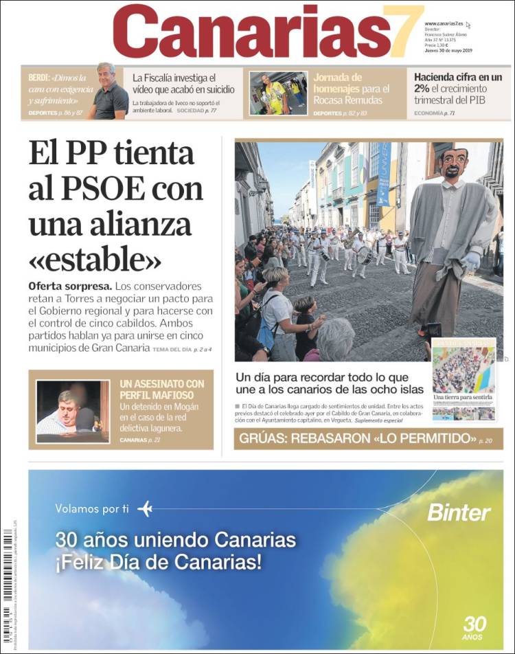 Portada de Canarias 7 (España)