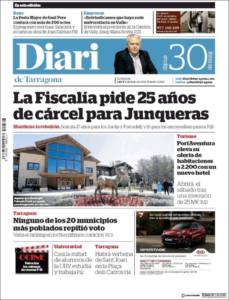 Portada de Diari de Tarragona (España)