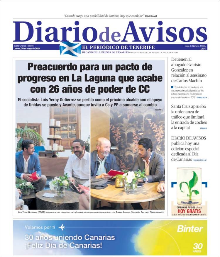 Portada de Diarios de Avisos (España)