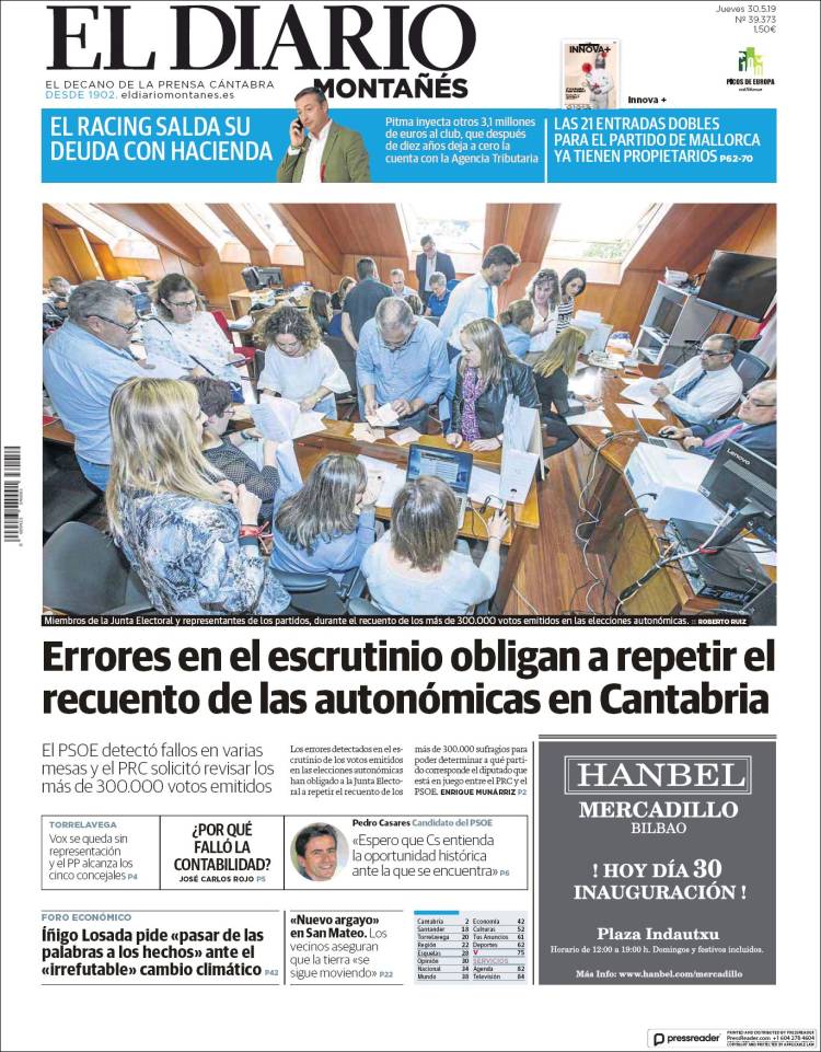 Portada de El Diario Montañés (España)