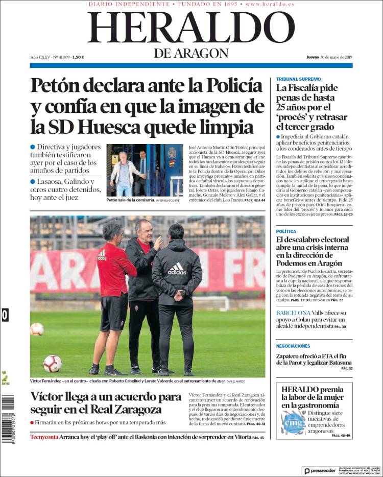 Portada de Heraldo de Aragón (España)